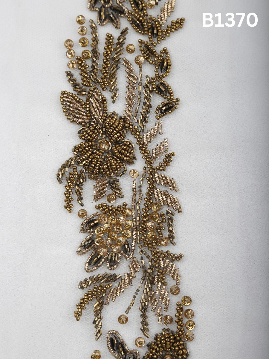 #B1370 Classic Floral Hand-Beaded Trim with Sequins and Lustrous Beads