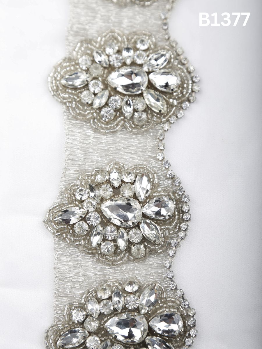 #B1377 Classic Hand-Beaded Trim with Rhinestones and Precision Beads