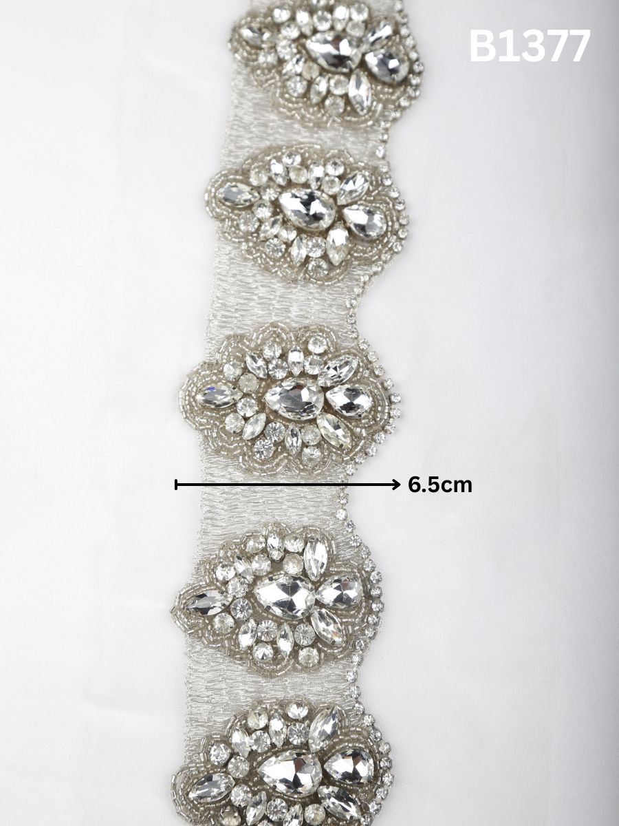 #B1377 Classic Hand-Beaded Trim with Rhinestones and Precision Beads