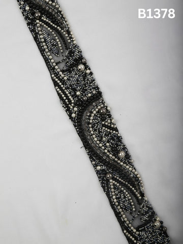 #B1378 Monochrome Mirage: Black & Ivory Abstract Hand-Beaded Trim with Sequins, Beads, and Thread work