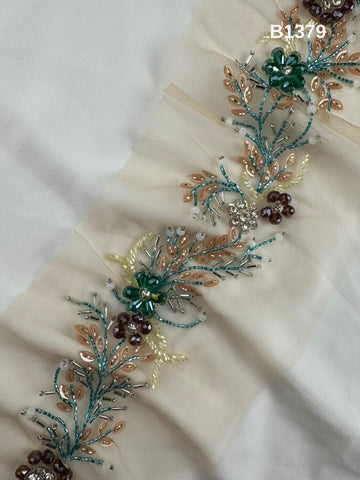 #B1379  Exquisite Floral Design Trim Beaded with Rhinestones, Crystals, and Beads – Luxurious Decorative Embellishment for Couture Fashion and Bridal