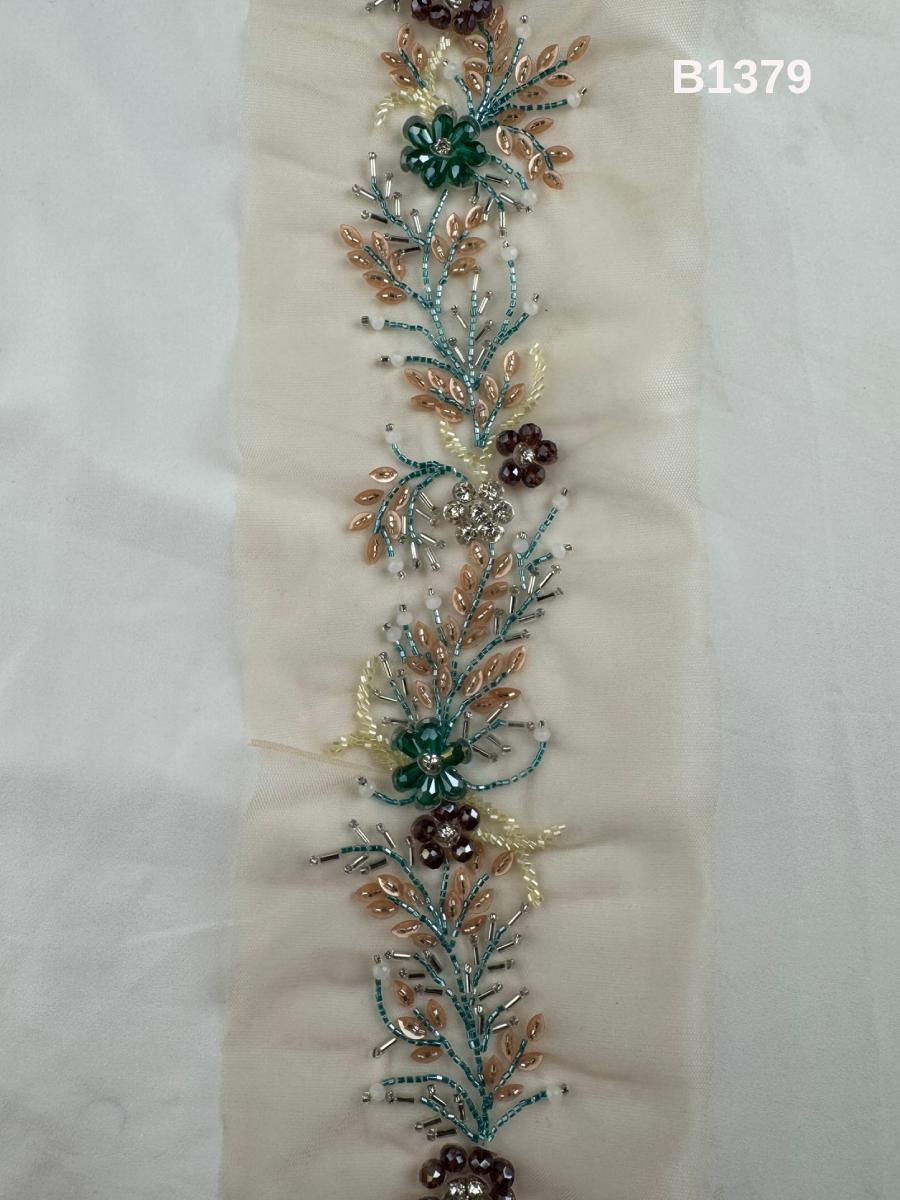 #B1379  Exquisite Floral Design Trim Beaded with Rhinestones, Crystals, and Beads – Luxurious Decorative Embellishment for Couture Fashion and Bridal