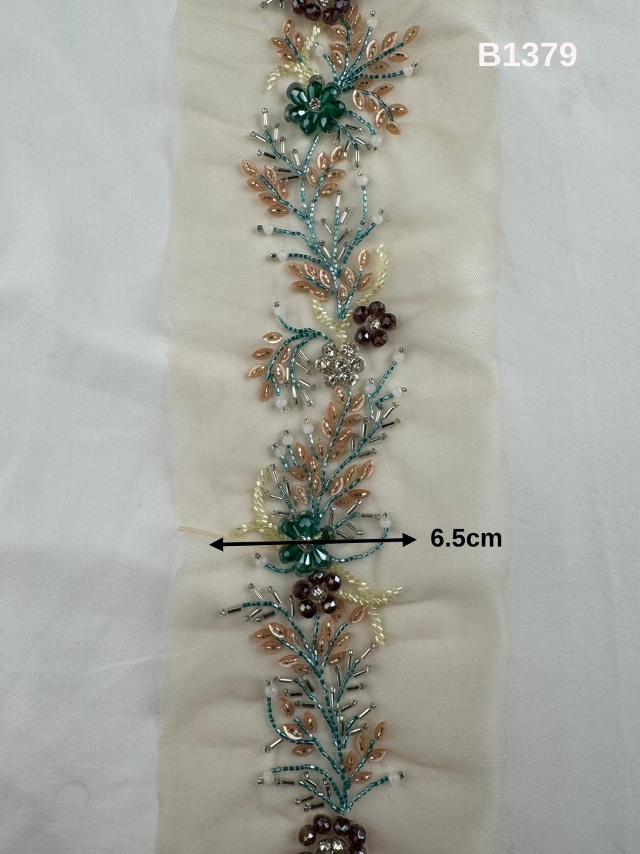 #B1379  Exquisite Floral Design Trim Beaded with Rhinestones, Crystals, and Beads – Luxurious Decorative Embellishment for Couture Fashion and Bridal