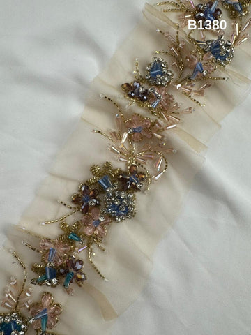 #B1380  Luxurious Floral Design Trim Beaded with Rhinestones, Crystals, and Beads – Exquisite Decorative Embellishment for Couture Fashion and Bridal