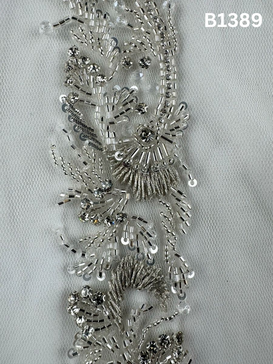 #B1389 Gold Hand-Beaded Trim with Abstract Layout Featuring Beads, Sequins, Rhinestones, and Thread work
