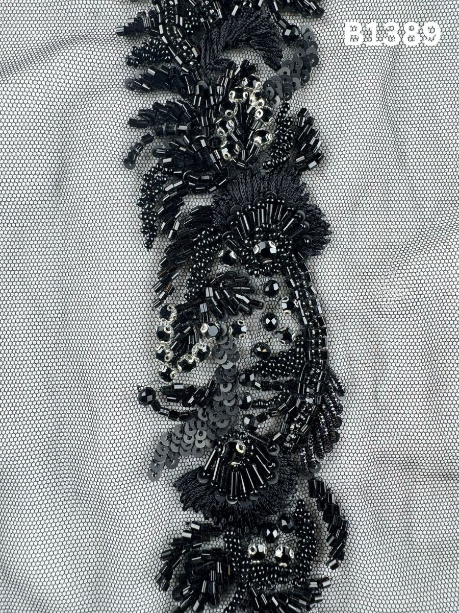#B1389 Gold Hand-Beaded Trim with Abstract Layout Featuring Beads, Sequins, Rhinestones, and Thread work