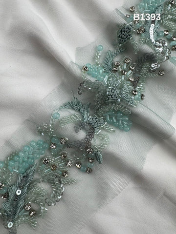 #B1393 Stunning Abstract Design Trim Beaded with Thread Work, Sequins, Beads, Rhinestones, and Crystals – Luxurious Decorative Embellishment for Couture Fashion
