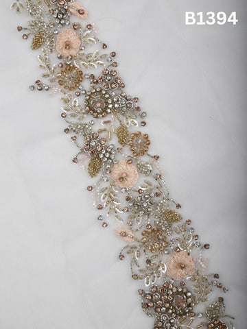 #B1394 Vivid Bloom Harmony: Hand-Beaded Multi colour Floral Design Trim with Beads and Thread Detailing