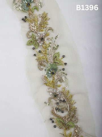 #B1396 Ethereal Bloom: Multi-Coloured Hand-Beaded Floral Trim with Beads, Rhinestones, Sequins and Threadwork