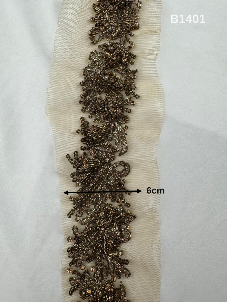#B1401 Luxe Golden Abstract Hand-Beaded Fabric with Sculpted Beads & Reflective Sequins
