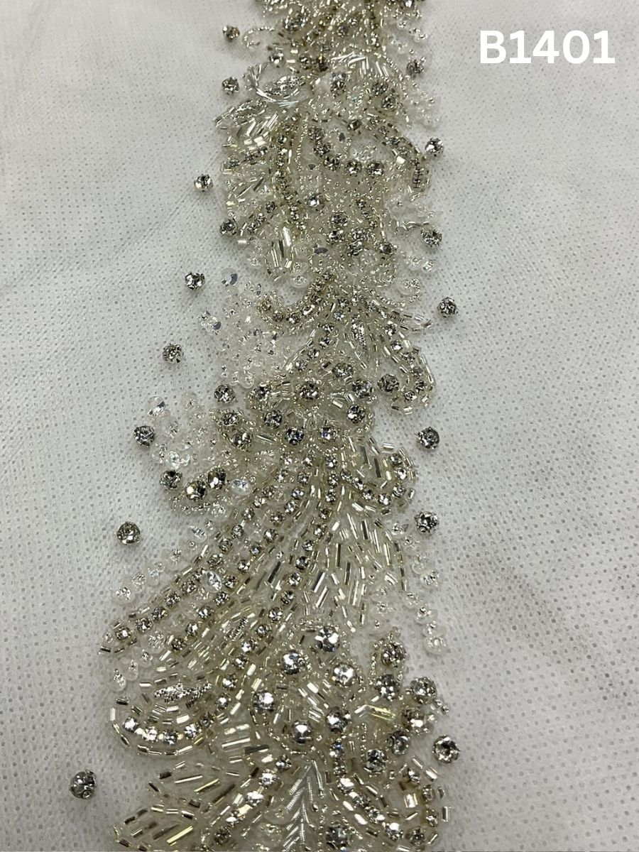#B1401 Luxe Golden Abstract Hand-Beaded Fabric with Sculpted Beads & Reflective Sequins