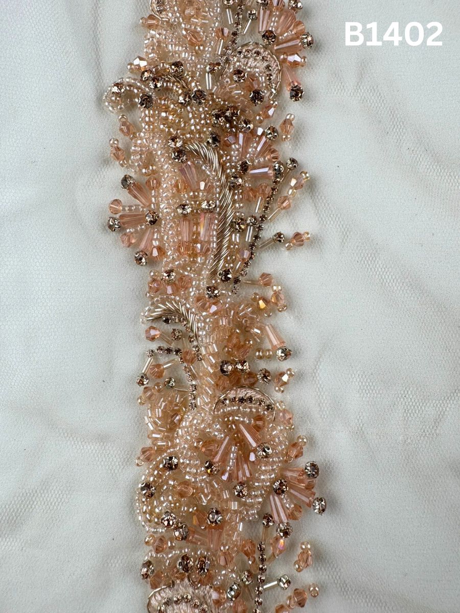 #B1402 Sleek Abstract Design Trim Embellished with Crystal Beads, Rhinestones, and Shimmering Beads for Fashion, Embroidery
