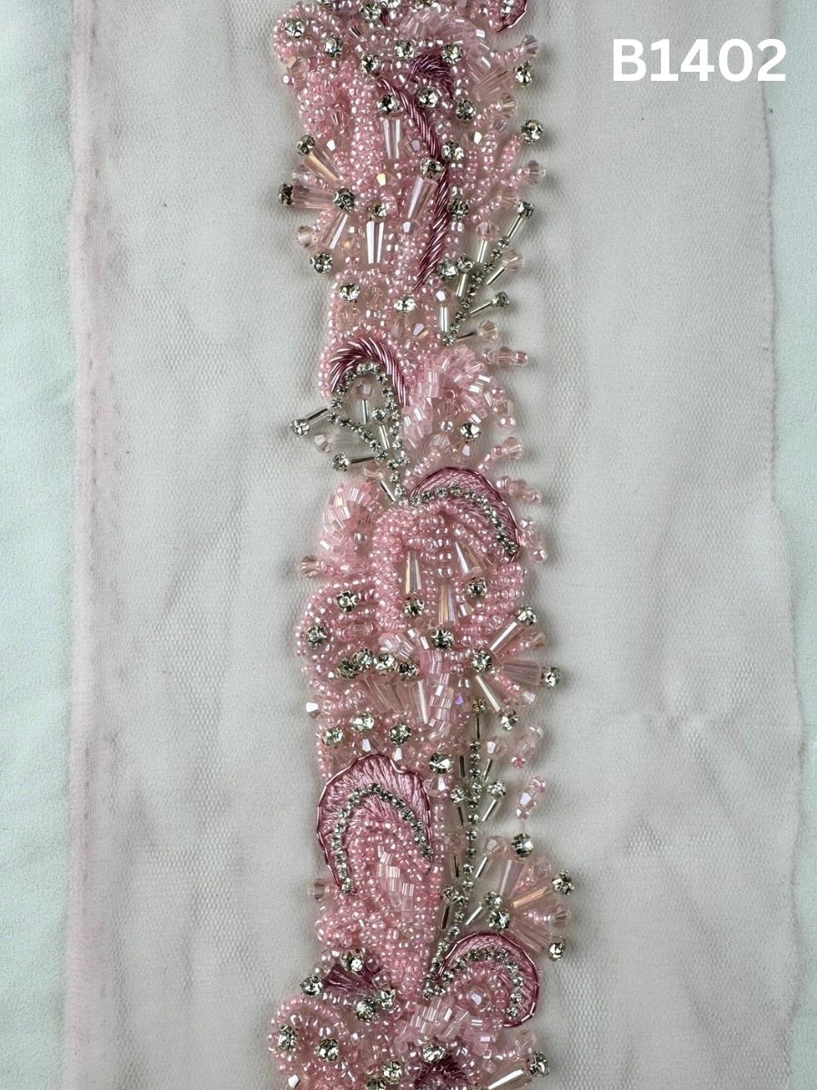 #B1402 Sleek Abstract Design Trim Embellished with Crystal Beads, Rhinestones, and Shimmering Beads for Fashion, Embroidery