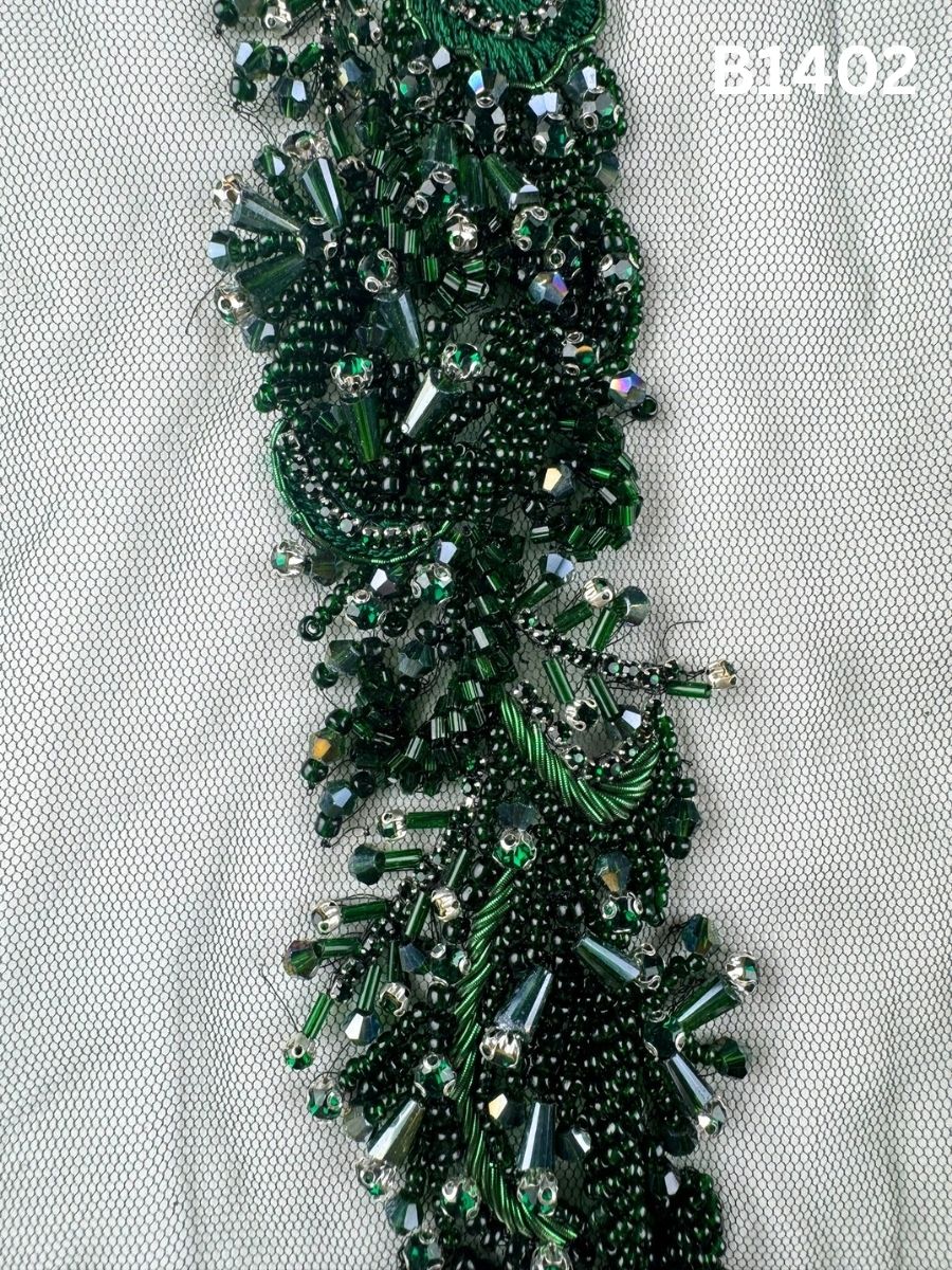 #B1402 Sleek Abstract Design Trim Embellished with Crystal Beads, Rhinestones, and Shimmering Beads for Fashion, Embroidery