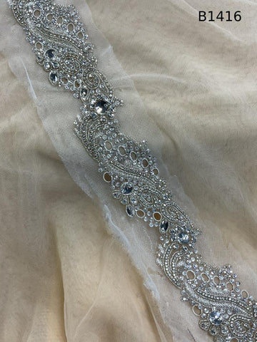 #B1416 Sophisticated Abstract Design Trim Beaded with Sequins and Beads – A Dazzling Embellishment for Couture Fashion, Evening Wear, Accessories