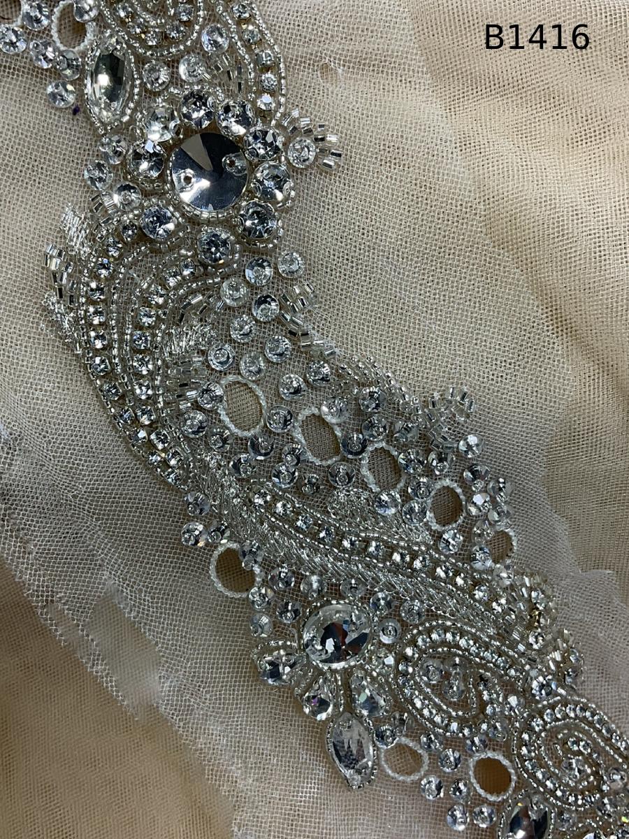 #B1416 Sophisticated Abstract Design Trim Beaded with Sequins and Beads – A Dazzling Embellishment for Couture Fashion, Evening Wear, Accessories