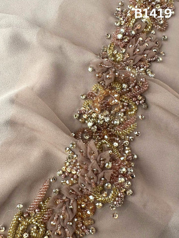 #B1419 Vibrant Floral Trim Embellished with Beads, Appliqués, and Rhinestones