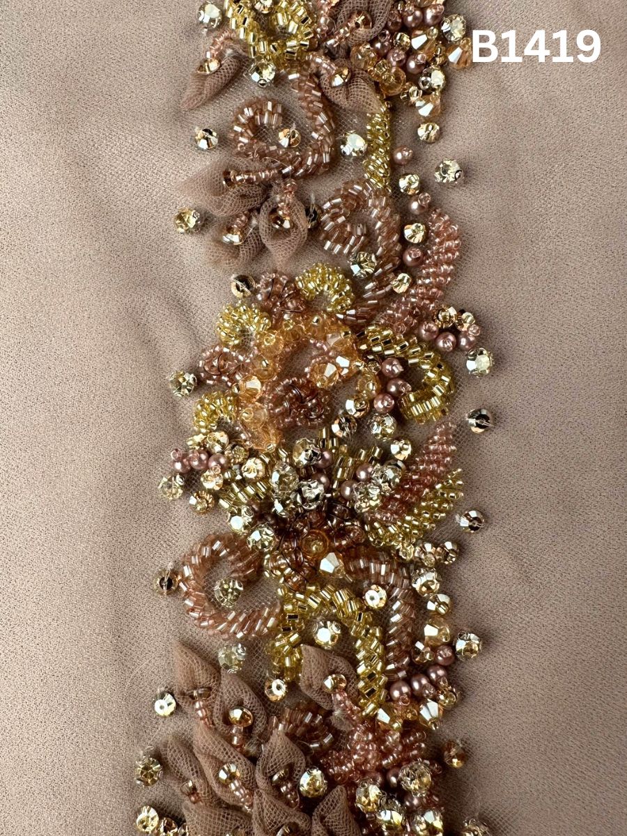 #B1419 Vibrant Floral Trim Embellished with Beads, Appliqués, and Rhinestones