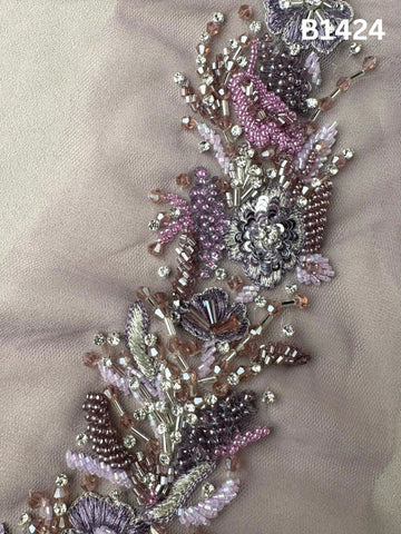 #B1424 Hand-Beaded Floral Trim with Thread Work, Crystals, Beads, Sequins, and Rhinestones – A Vibrant and Luxurious Embellishment for Couture Creations