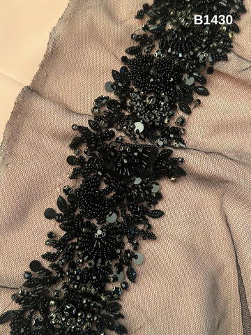 #B1430 Stunning Floral Design Trim Beaded with Sequins, Crystals, Beads, and Rhinestones for Elegant Embellishments