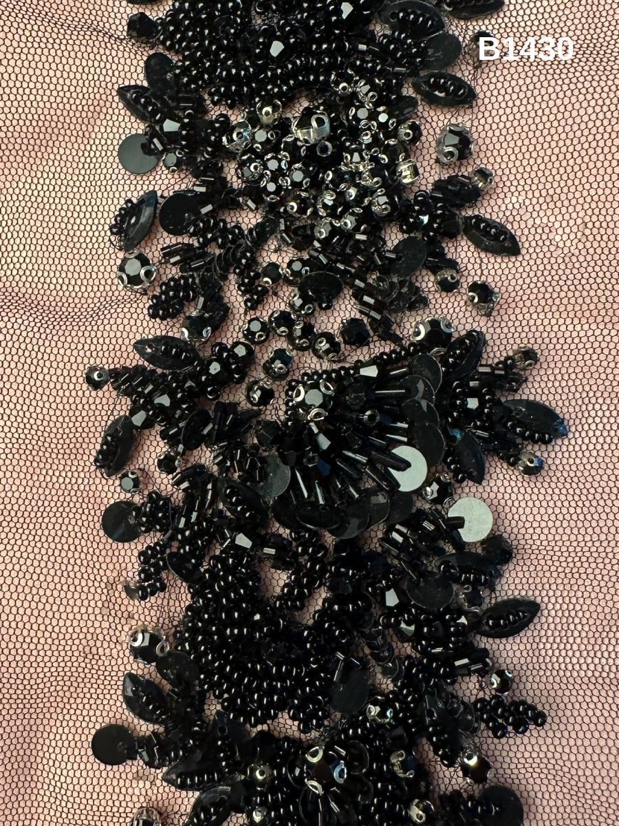 #B1430 Stunning Floral Design Trim Beaded with Sequins, Crystals, Beads, and Rhinestones for Elegant Embellishments