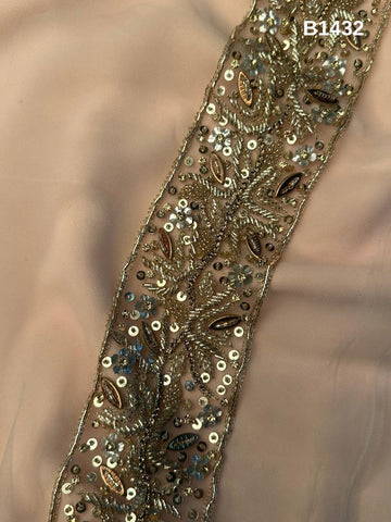 #B1432 Striking Abstract Design Trim - Luxuriously Beaded with Sequins, Opulent Beads, and Dazzling Rhinestones for Sophisticated Fashion Creations