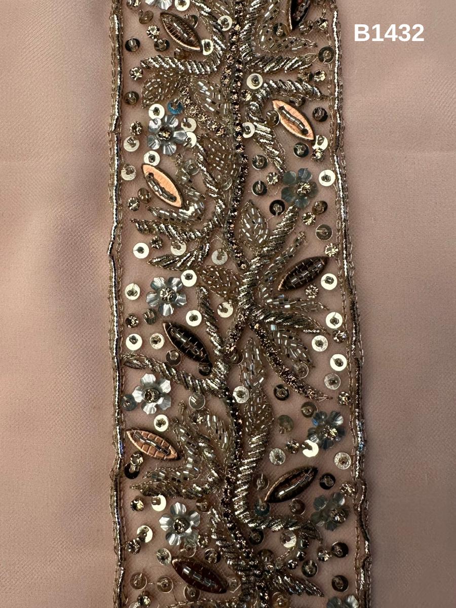 #B1432 Striking Abstract Design Trim - Luxuriously Beaded with Sequins, Opulent Beads, and Dazzling Rhinestones for Sophisticated Fashion Creations