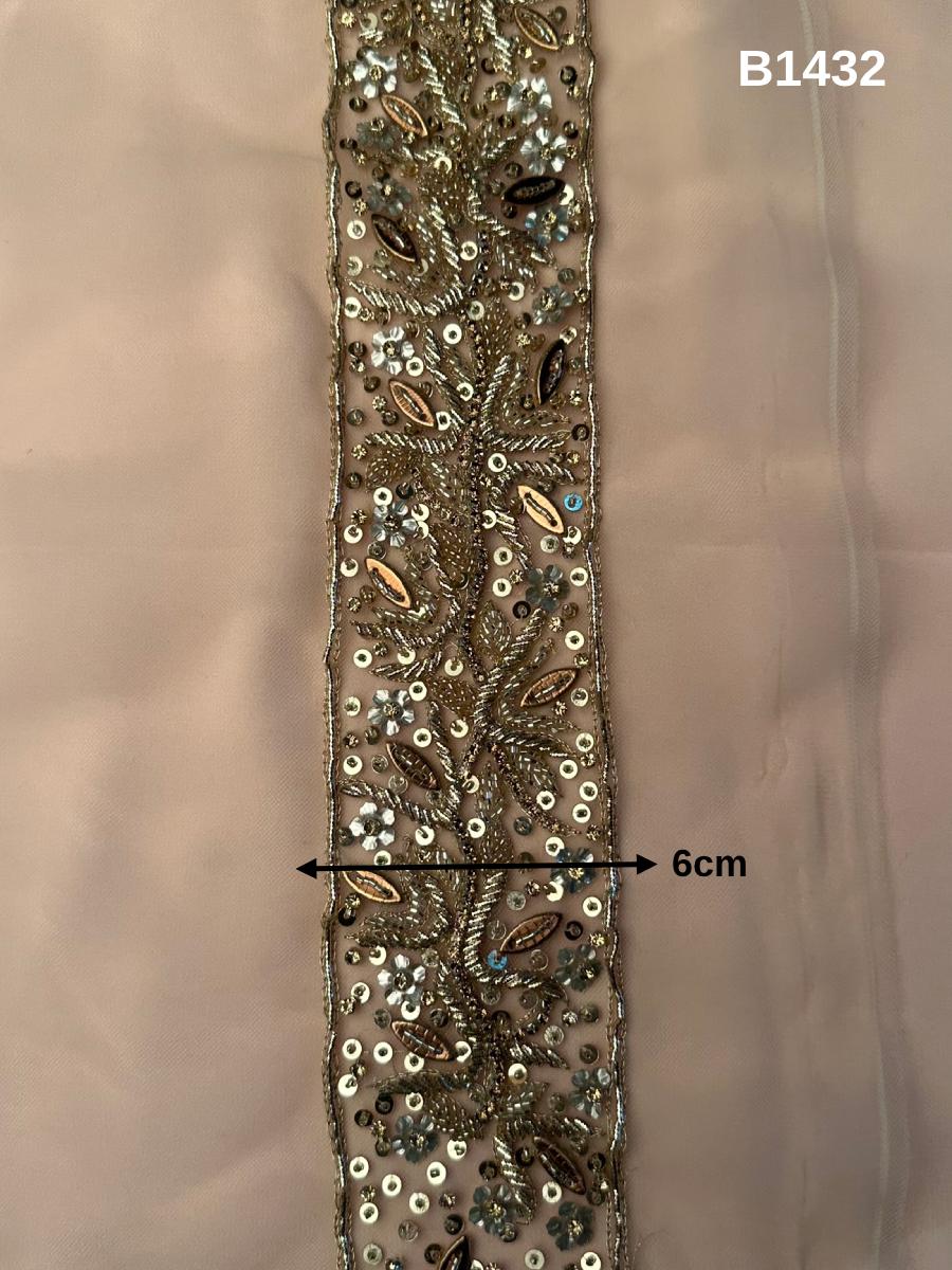 #B1432 Striking Abstract Design Trim - Luxuriously Beaded with Sequins, Opulent Beads, and Dazzling Rhinestones for Sophisticated Fashion Creations