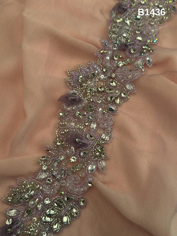 #B1436 Exquisite Floral Design Trim – Beaded with Appliqué Crystals, Beads, and Rhinestones for Elegant Embellishments