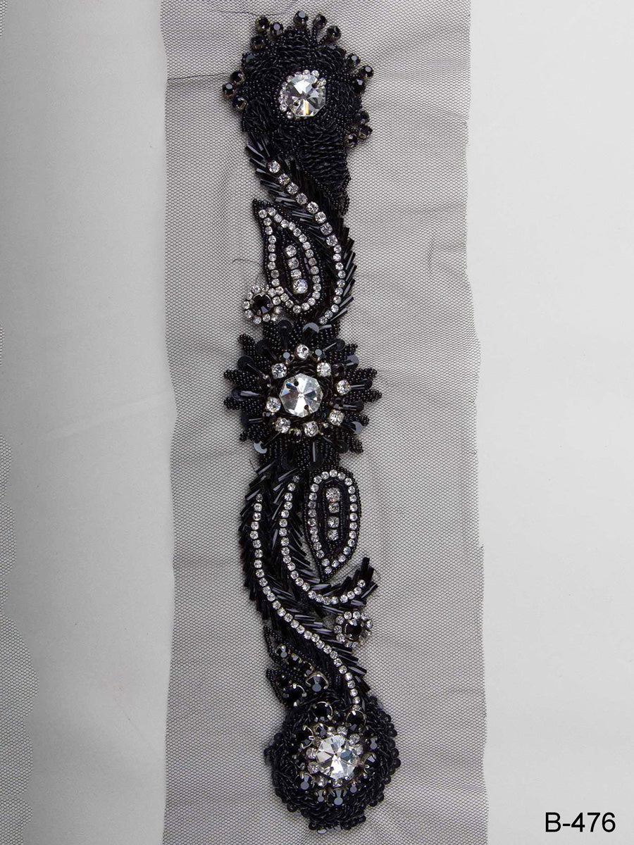 #B0476 Sophisticated Flair: Handcrafted Beaded Trim with Intricate Sequins