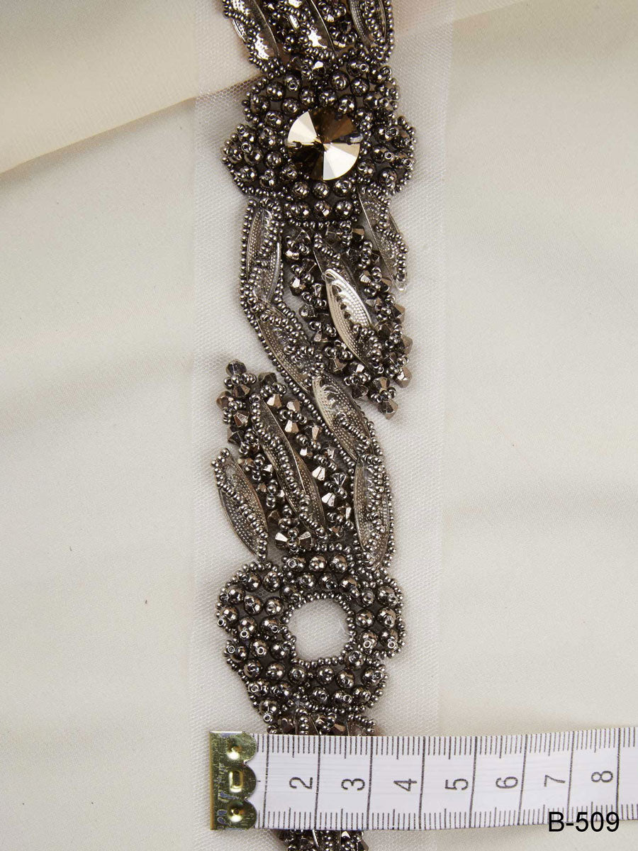 #B0509 Exquisite Artistry: Handcrafted Beaded Trim with Intricate Sequins