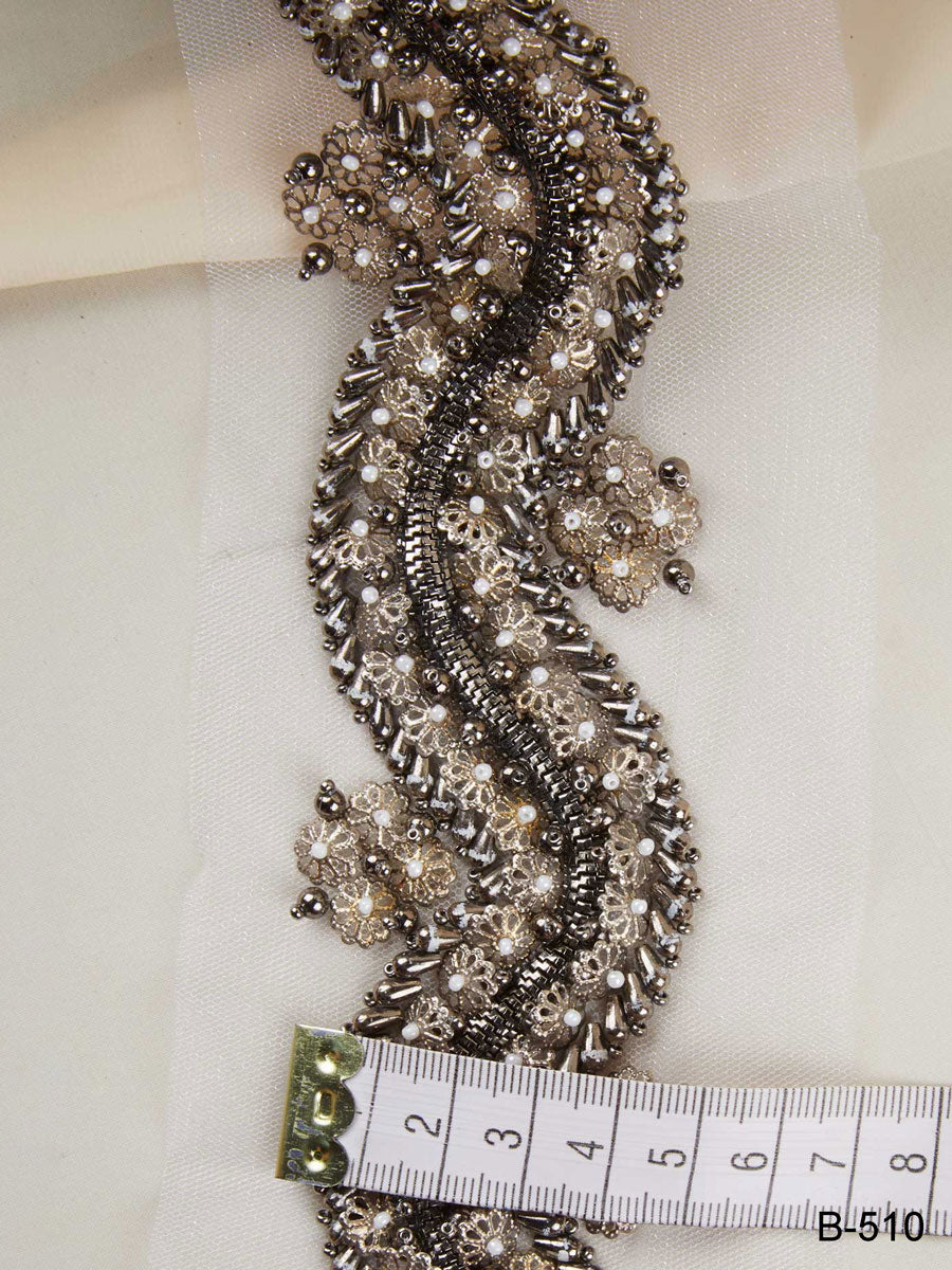 #B0510 Enchanting Embellishments: Hand-Beaded Trim with Beads and Shimmering Sequins