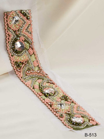 #B0513 Stylish Opulence: Hand-Beaded Trim with Beads and Sparkling Sequins