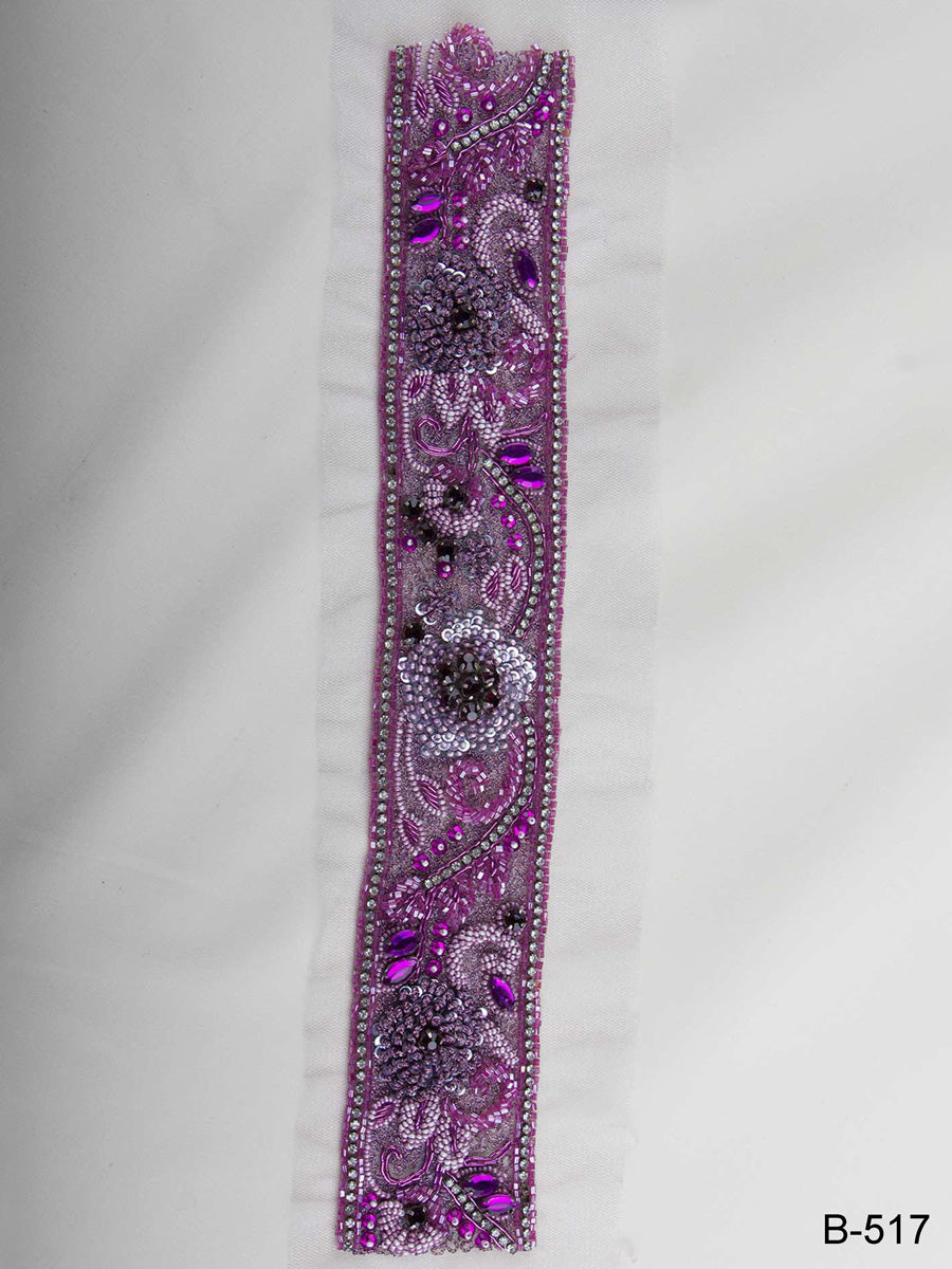 #B0517 Shimmering Delight: Hand-Beaded Trim with Intricate Beads and Sequins