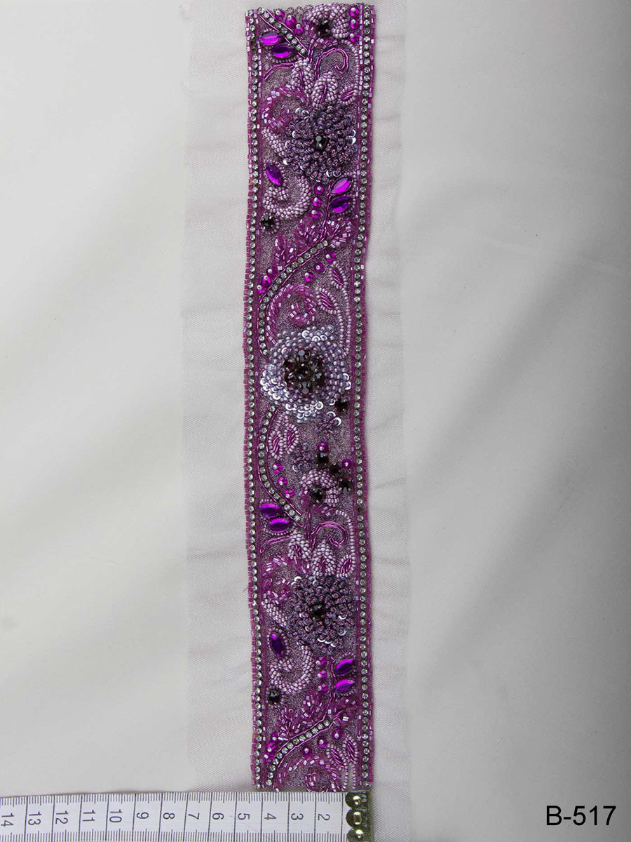 #B0517 Shimmering Delight: Hand-Beaded Trim with Intricate Beads and Sequins