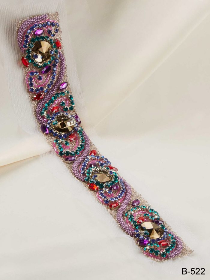 #B0522 Exquisite Artistry: Handcrafted Beaded Trim with Intricate Sequins