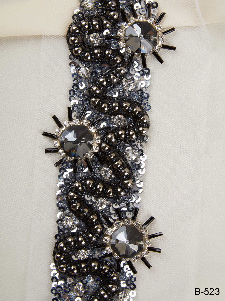 #B0523 Enchanting Embellishments: Hand-Beaded Trim with Beads and Shimmering Sequins