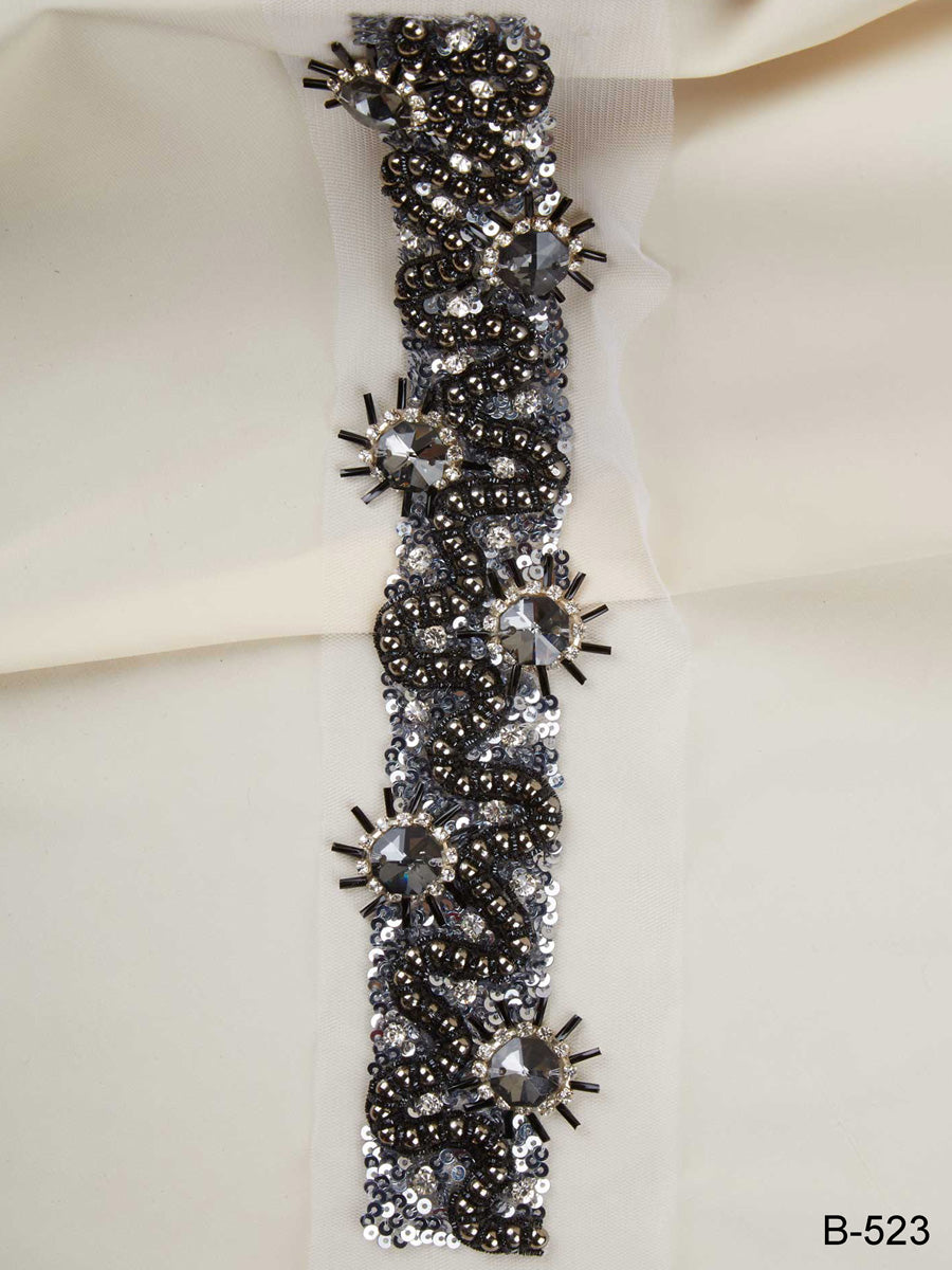 #B0523 Enchanting Embellishments: Hand-Beaded Trim with Beads and Shimmering Sequins