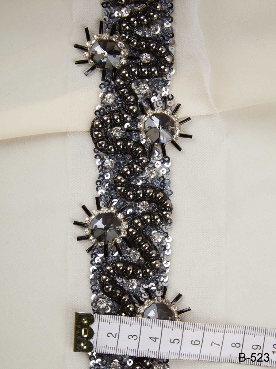 #B0523 Enchanting Embellishments: Hand-Beaded Trim with Beads and Shimmering Sequins