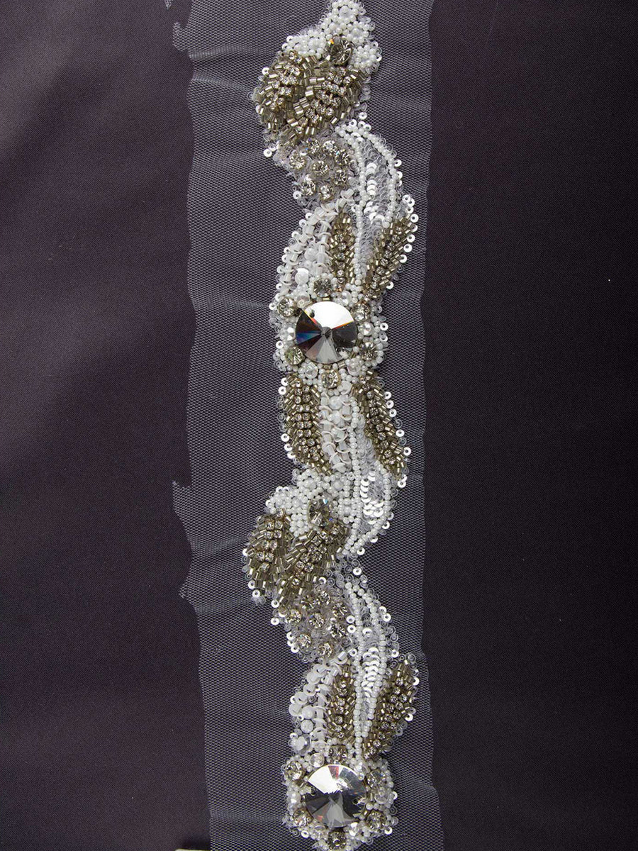 #B0526 Stylish Opulence: Hand-Beaded Trim with Beads and Sparkling Sequins