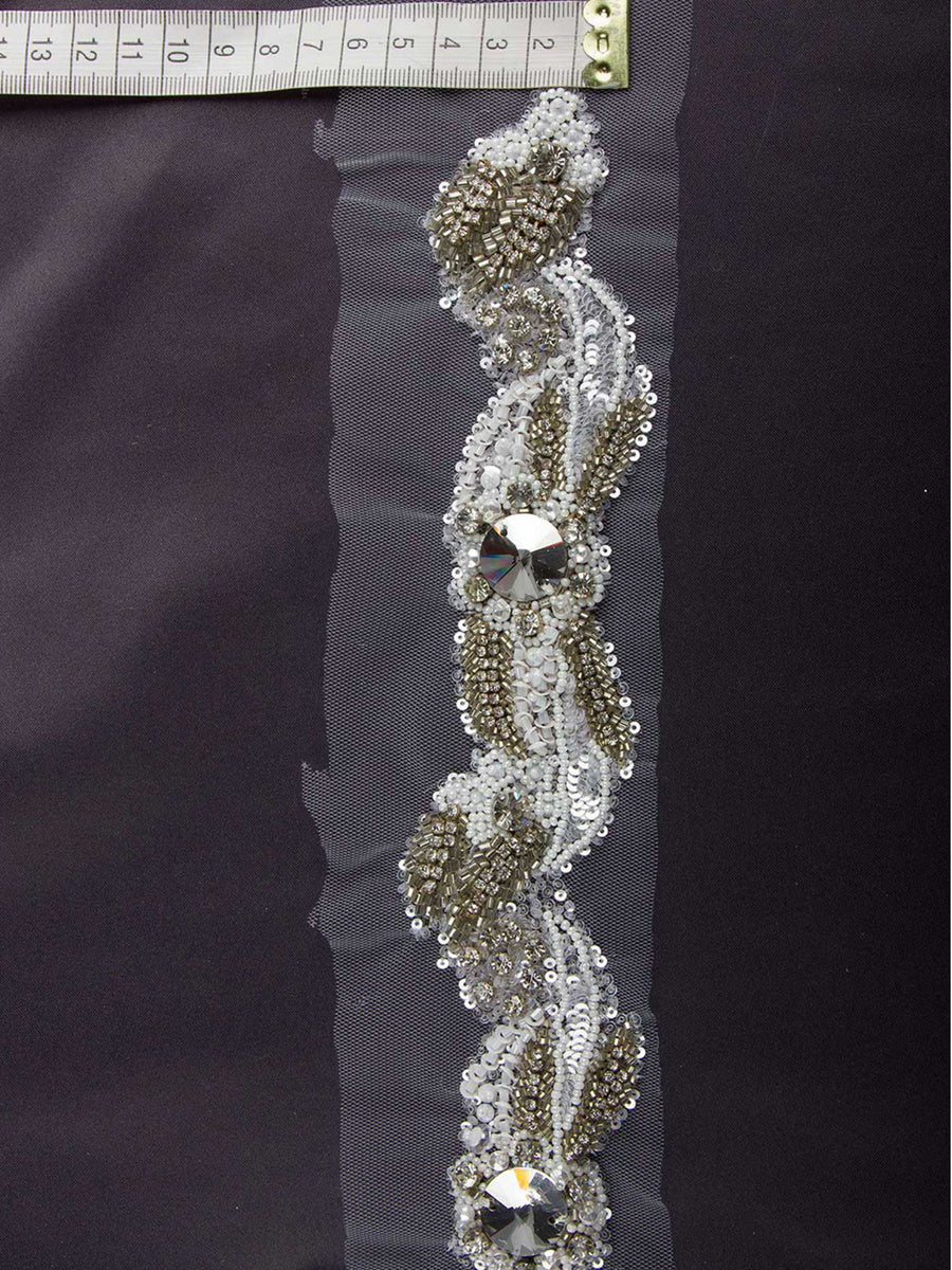 #B0526 Stylish Opulence: Hand-Beaded Trim with Beads and Sparkling Sequins