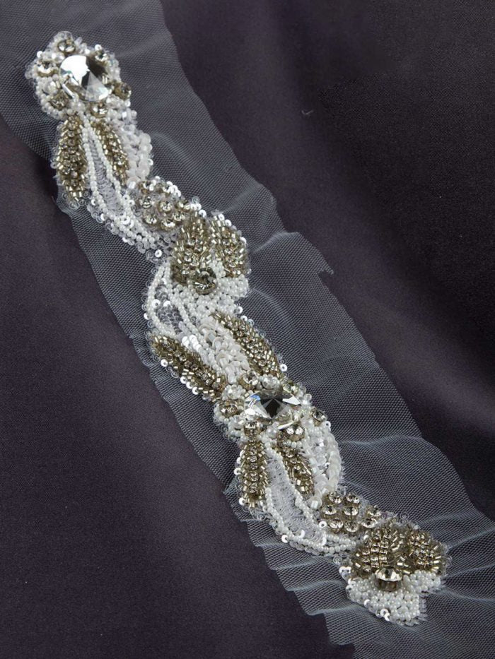 #B0526 Stylish Opulence: Hand-Beaded Trim with Beads and Sparkling Sequins