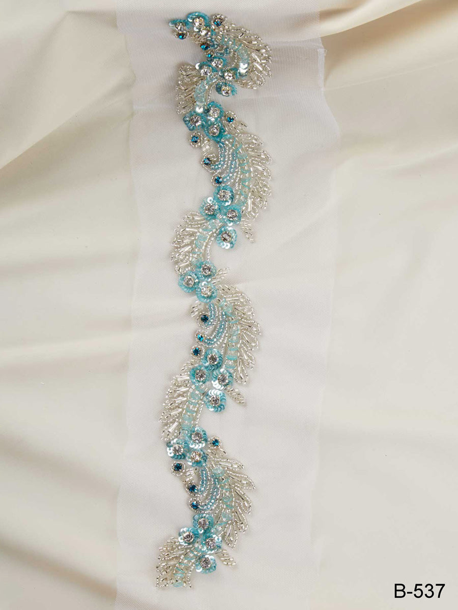 #B0537 Vintage Allure: Handcrafted Beaded Trim with Intricate Beads and Sequins