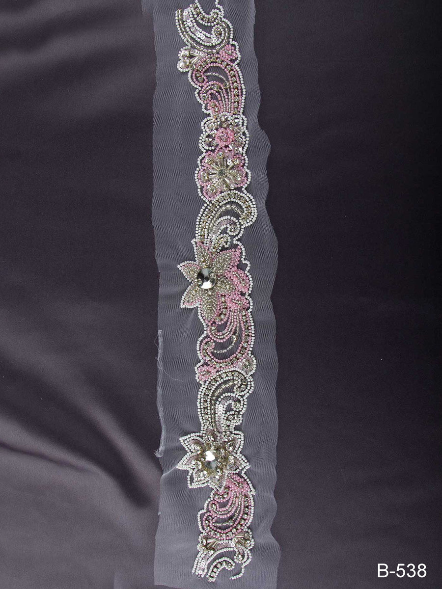#B0538 Opulent Whispers: Hand-Beaded Trim with Beads and Whispering Sequins