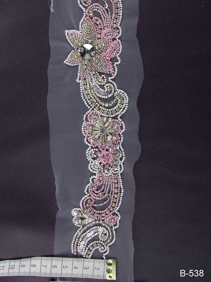 #B0538 Opulent Whispers: Hand-Beaded Trim with Beads and Whispering Sequins