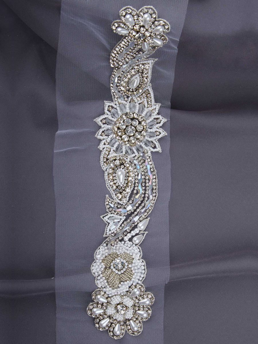 #B0540 Glorious Radiance: Handcrafted Beaded Trim with Intricate Beads and Sequins