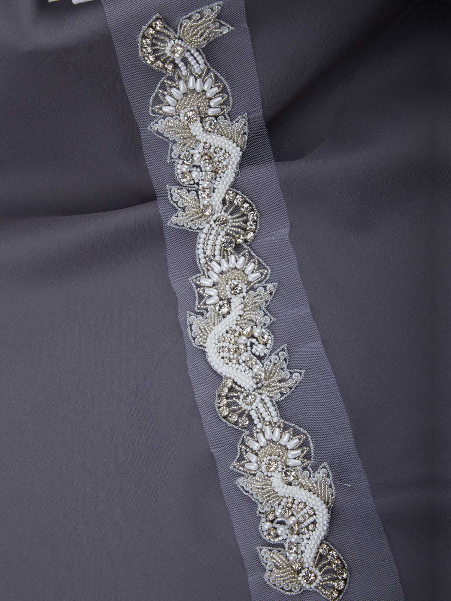 #B0550 Charming Opulence: Hand-Beaded Trim with Beads and Shiny Sequins