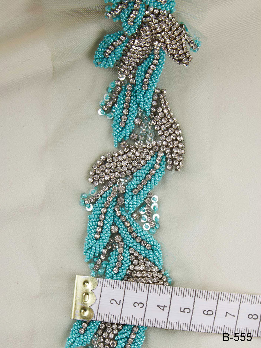 #B0555 Enchanting Sparkle: Hand-Beaded Trim with Beads and Glistening Sequins