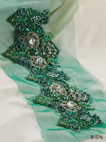 #B0576 Enchanting Embellishments: Hand-Beaded Trim with Beads and Shimmering Sequins
