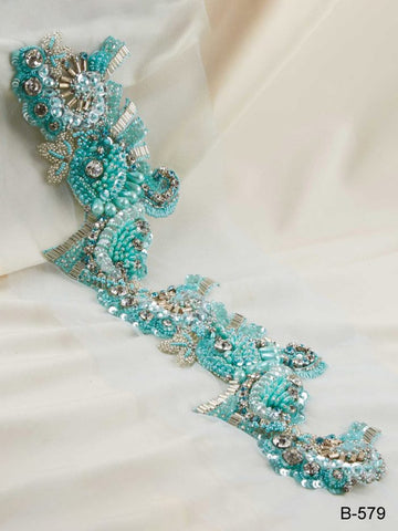 #B0579 Stylish Opulence: Hand-Beaded Trim with Beads and Sparkling Sequins